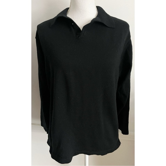 Banana Republic • Black 100% Extra Fine Italian Merino Wool Collared Sweater - Picture 1 of 3